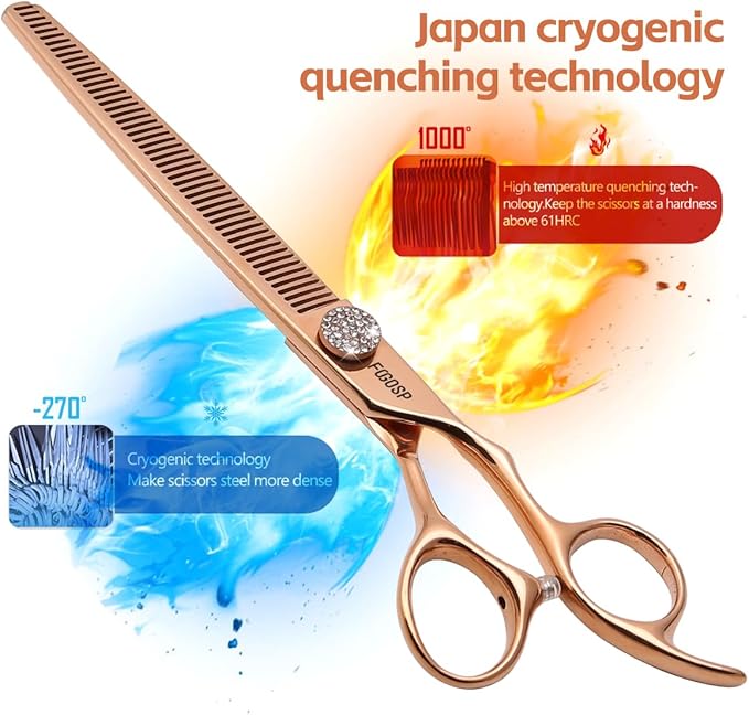 Rose Gold Titanium Thinning Shears for Dogs 50 Teeth 7.5'' Professional Blending Thinner Scissors for Dog Poodle Pet Japanese 440C Sharp and Durable Right Handed(7.5,Thinner)