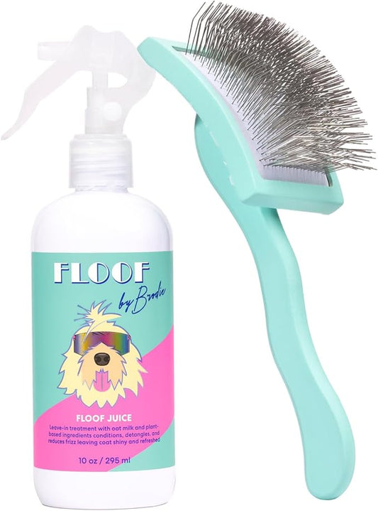 Floof Style Duo - Floof Juice and Brodie Brush - Dog Grooming Brush and Conditioner + Detangler for All Coat Types