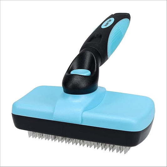 Maxpower Planet Self Cleaning Dog Hair Brush - Gently Removes Loose Undercoat, Mats and Tangled Hair for Dogs and Cats - Doodle Brush - All Hair Types - Blue