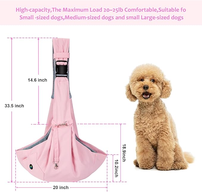 OWNPETS Pink Pet Sling Carrier, Pet Sling Carrier Bag Safe,Fit 10~15lb Cats&Dogs, Comfortable, Adjustable, Perfect for Daily Walk, Outdoor Activity and Weekend Adventure