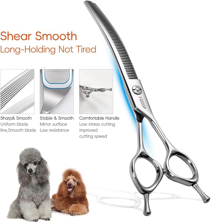 Curved Thinning Shears for Dogs 7.5'' Professional Blender Thinning Shears for Medium Large Dog 35% Thinning Rate (7.5 In, V Type Blender)