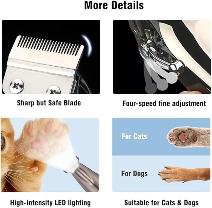 Hair Clippers and Paw Trimmer for Pets Cordless Quiet Grooming Kit 2 in 1 for Cats Dogs Thick Hair Animals Horse Low Noise