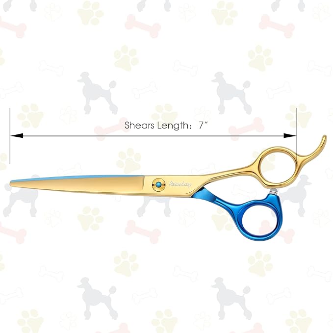 Dog Cat Scissors for Grooming, Pet Shears for Thick Coats and Matted Hair, Thinner Curved Straight Chunker Stainless Steel Shears