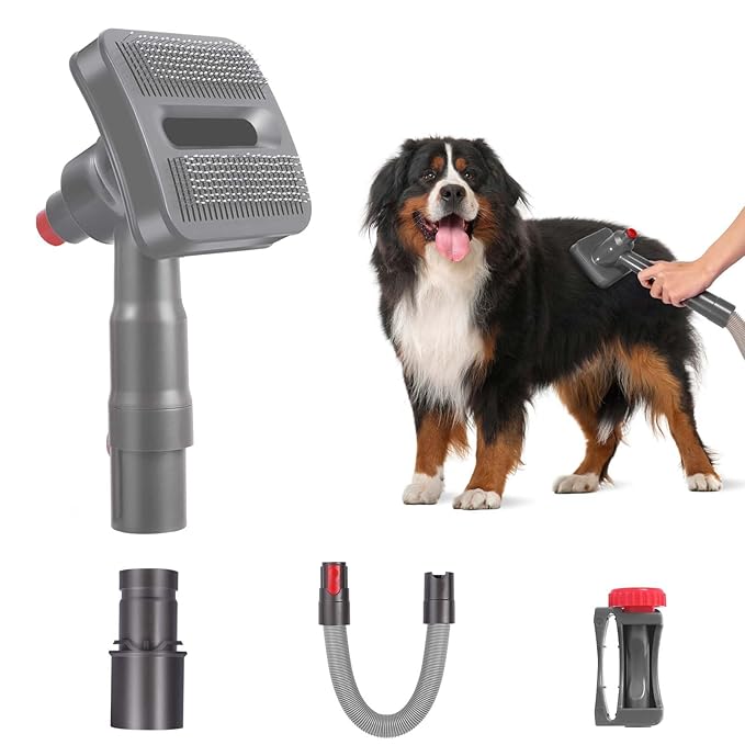 Groom Tool Kit for Dyson Vacuums V6/V7/V8/V10/V11/V15: Pet Hair Brush Attachment, Self-Cleaning Vacuum-Assisted Groomer for Medium-long Fur, Mess-free