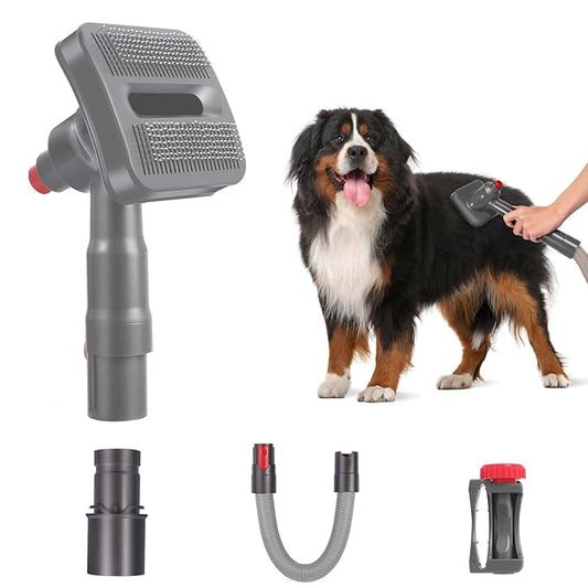 Groom Tool Kit for Dyson Vacuums V6/V7/V8/V10/V11/V15: Pet Hair Brush Attachment, Self-Cleaning Vacuum-Assisted Groomer for Medium-long Fur, Mess-free