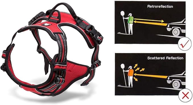 Soft Front Dog Harness .Best Reflective No Pull Harness with Handle and 2 Leash Attachments