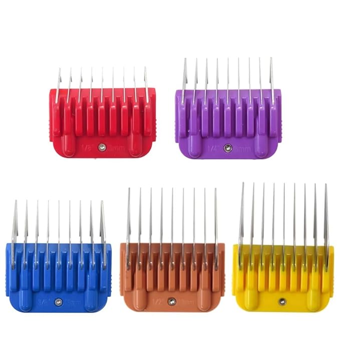 New Professional Animal Stainless Steel 5 Color Guide Comb Set for 10#/15#/30# Detachable Blade,Compatible for Andis/Oster A5/ Wahl KM Series Guards Clipper(Cutting Length 3mm-16mm)