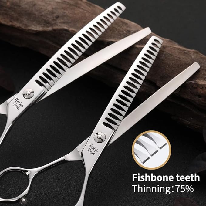 Fenice Peak Dog Grooming Shears Curved Chunker Scissors for Dogs and Cats Face Body Trimming Shears 440C 7.5''