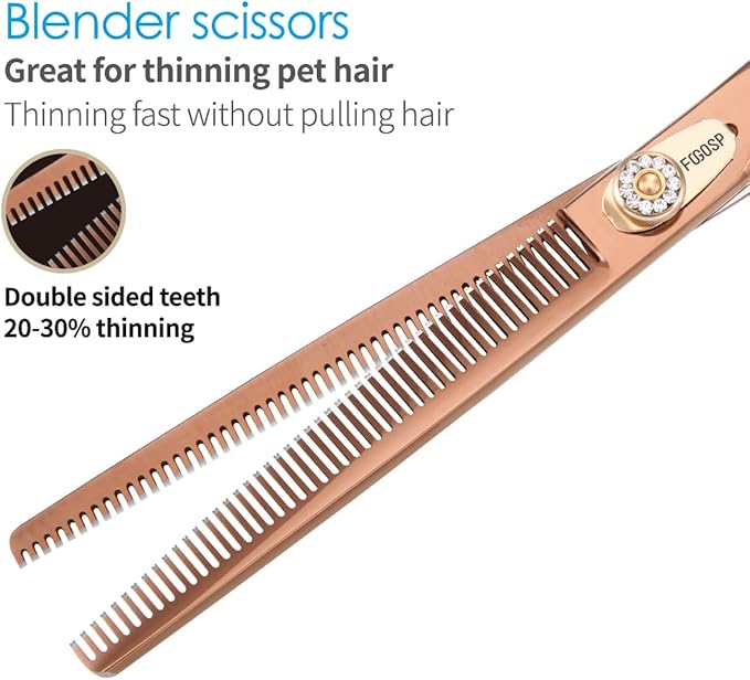 Thinning Shears for Dogs Grooming 7'' Professional Double Sided Dog Thinning Scissors 48 Teeth Blender Shears 25% Thinning Rate Japan 440C(Bronze)