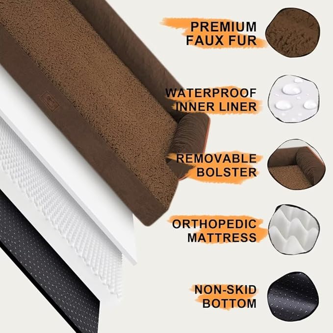 Large Dog Bed Orthopedic Washable - Medium Large XXXLarge Dogs, Orthopedic Coffee Dog Bed with Waterproof Cover and Removable Egg Foam, Couch Bed Bolster