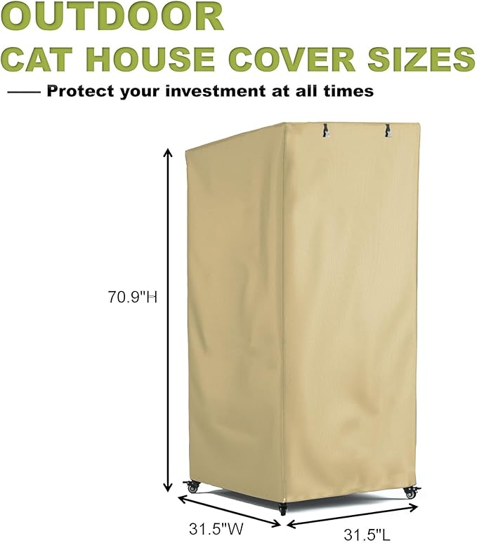 Outdoor Cat House Cover, Extremely Waterproof Feral Cattery Cat Cover, Cat Enclosure Cover, Large Cat Cage Condo/Cat House Cover - 32" L x 32" W x 71" H，Khaki (Cover only)