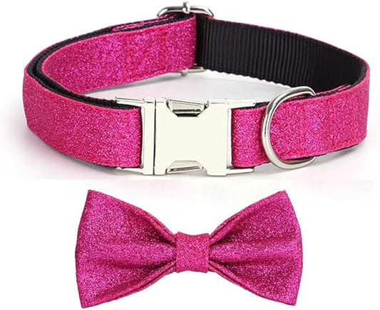 YSHOME&PET Bling Dog Collar with Bow Tie, Adjustable Bowtie Dog Collar with Metal Buckle D-Ring Soft Pet Collars for Cats Small Medium Large Boy or Girl Dogs Daily Walking or Holiday Party
