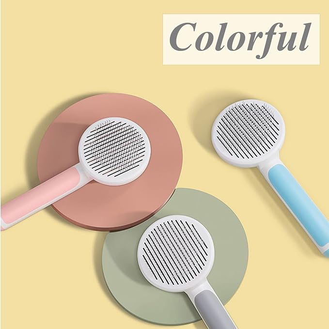 Self Cleaning Slicker Brush for Dogs and Cats, Pet Grooming Hair Brush, Removes Undercoat, Loose Hair, Mats, Tangles, and Dirt, Massages All Hair Types, Gray