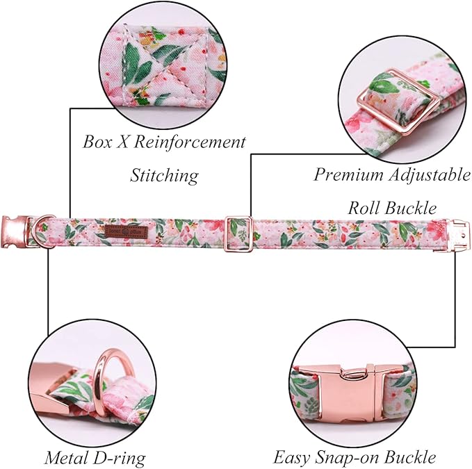 Lionet Paws Dog Collar, Comfortable Adjustable Cute Collar with Metal Buckle for Male Female Dogs Gift, Pink Flower, Large, Neck 16-24 inches