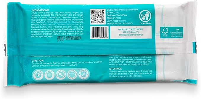 HICC PET Wipes for Dogs & Cats, Cleansing Deodorizing & Soothing Allergy Infections Anal Gland Pets Wipes with Coconut Oil - Dog Grooming Wipes for Butt and Paw - Hypoallergenic & Vet Recommended