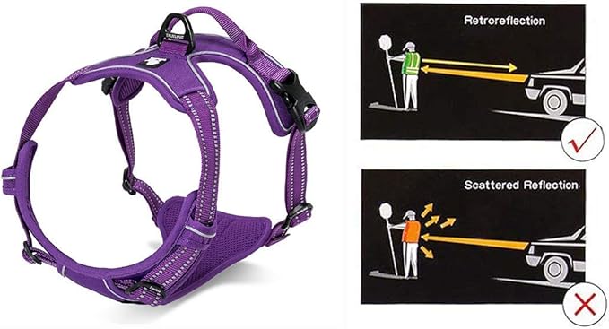 Soft Front Dog Harness .Best Reflective No Pull Harness with Handle and 2 Leash Attachments