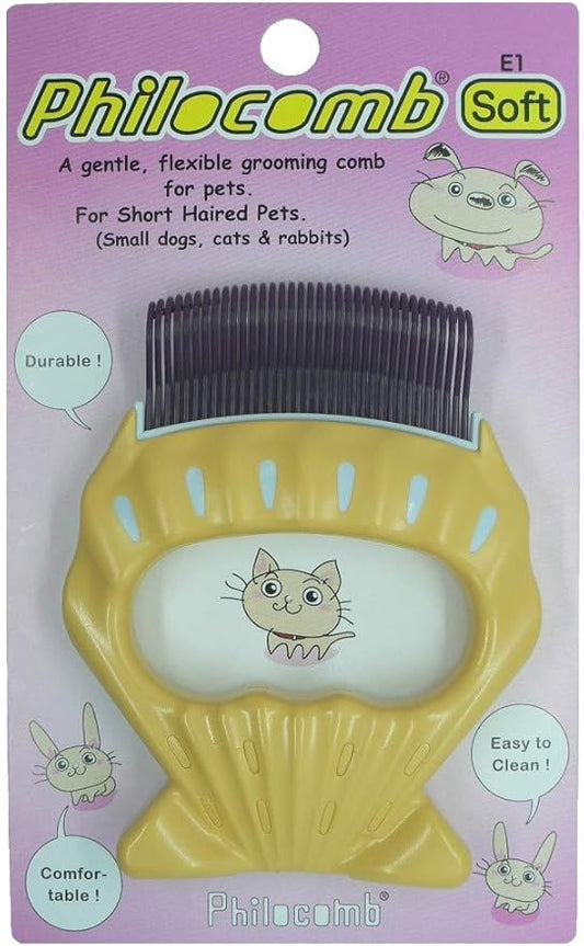 Philocomb E1 Soft (in English Package), a Gentle, Flexible Grooming Comb for Small Dogs,Cats,Rabbits.