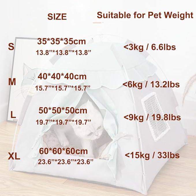 Cute Cat Teepee Cave, Cat Tent Foldable Indoor Outdoor with Thick Mat,Puppy Bed Tent,Bunny Pet Tent Teepee,Portable Dog House Teepee Tent, Cat Bed,Dog Bed Tent,Puppy Bunny,Pet Tent Teepee (X, S)