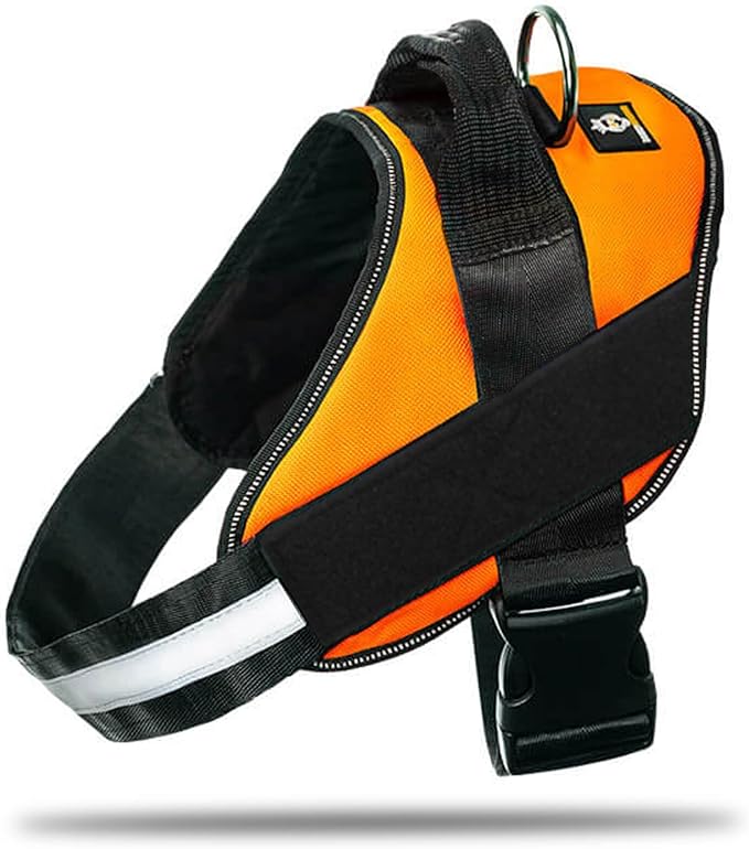 Non Pull Dog Harness with Patch Panels and Handle, Adjustable, Reflective, No Choke, Heavy Duty Easy On Service Dog Vest Harnesses for Medium Large Small Sized Dogs - Orange, XS