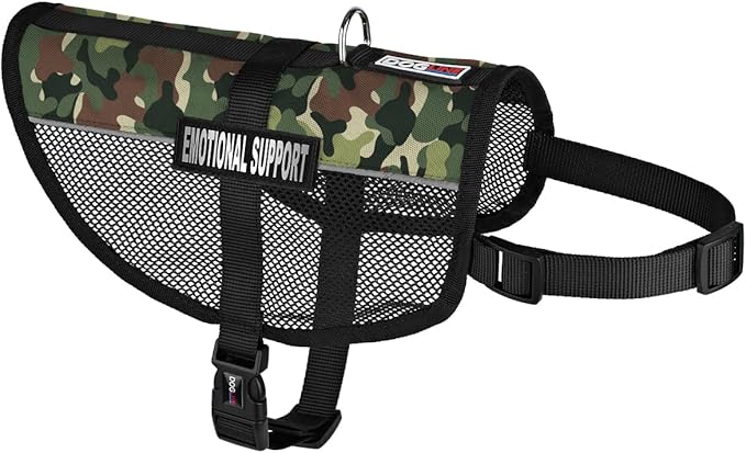 Dogline MaxAire Vest Emotional Support Removable Patch Adjustable Harness Reflective for Puppies Small Medium and Large Dogs 17 by 21 Inch Girth Green Camo