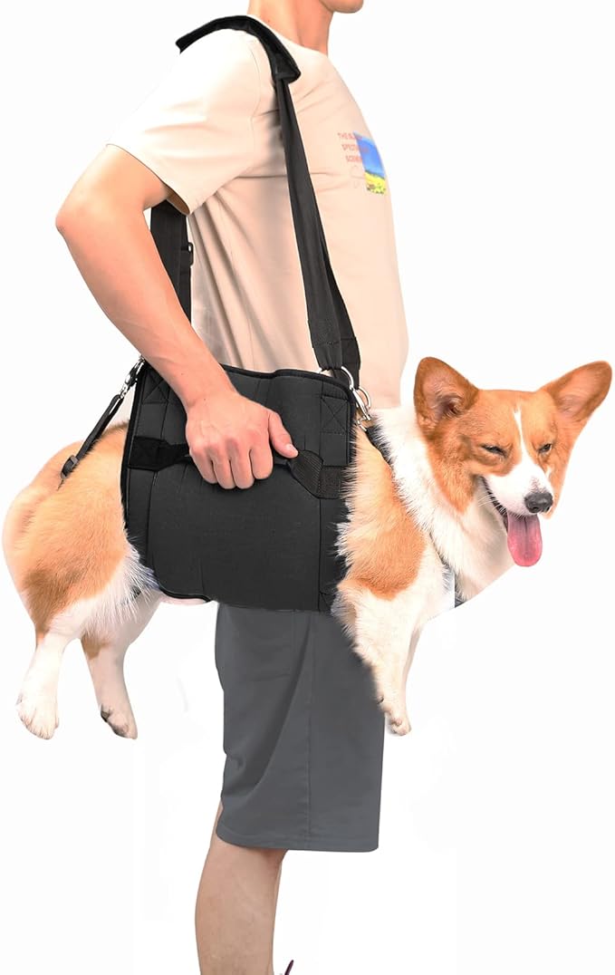 Dog Carry Sling, Emergency Backpack Pet Legs Support & Rehabilitation Dog Lift Harness for Nail Trimming, Dog Carrier for Senior Dogs Joint Injuries, Arthritis, Up and Down Stairs(L, Black)