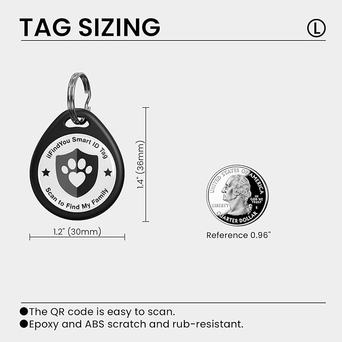 Dog Tags Personalized, QR Code Pet ID Tags for Dog Collar, Online Profile, Scan Location Alerts, Black
