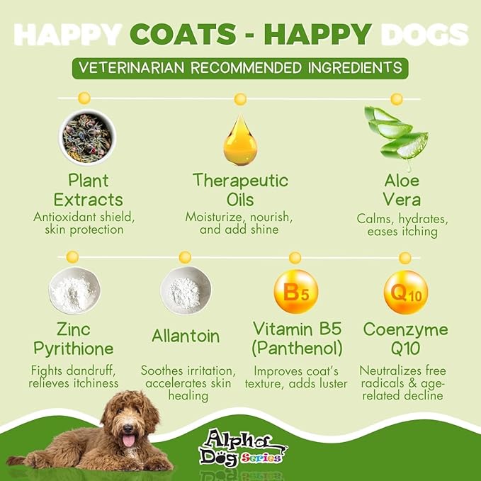 Alpha Dog Series All Stages Natural Dog Shampoo and Conditioner Set with Aloe Vera pH Balanced Dog Grooming Shampoo and Conditioner for Dogs, Tear-Free Moisturizing Dog Shampoo, 26.4 Oz (Pack of 6)