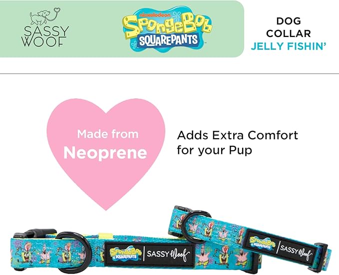 Dog Collar Spongebob Squarepants™ Jelly Fishin' - M, Adjustable, Durable, Comfortable and Stylish Pet Accessories for Medium Dogs