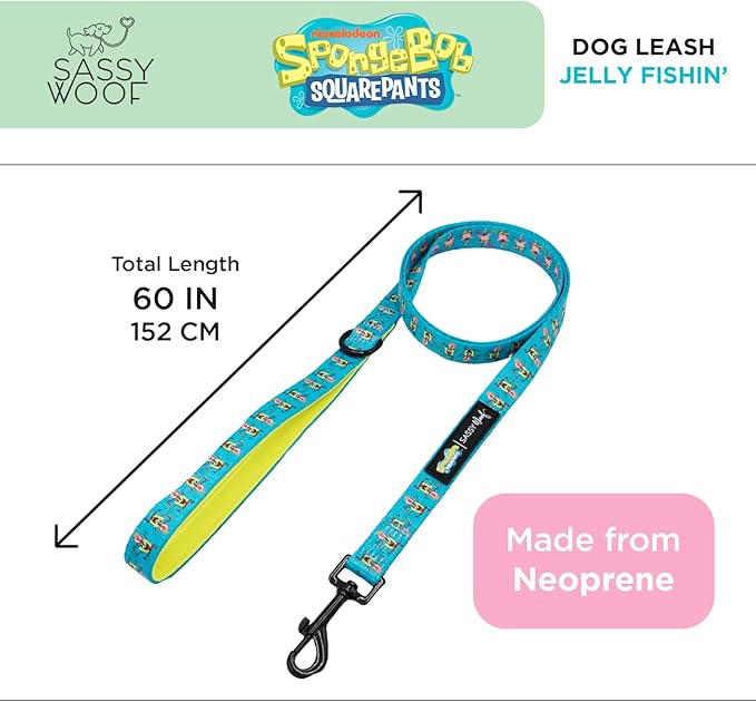 Spongebob Squarepants™ Jelly Fishin' Dog Leash 60-Inch with Patented Design and Neoprene Padded Handle - Comfortable, Durable, and Stylish for Small to Large Dogs