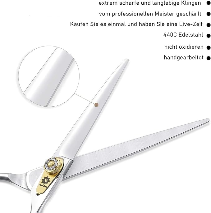 Dream Reach Professional Dog Grooming Straight, Curved, Thinning/Blending/Chunking Scissors Kit, JP-440C Stainless Steel Pet Cat Hair Cutting/Trimming Shears (7 inch-Straight Scissors)