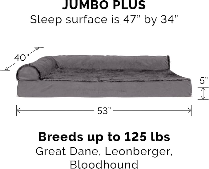 Furhaven Orthopedic Dog Bed for Large Dogs w/ Removable Bolsters & Washable Cover, For Dogs Up to 125 lbs - Plush & Velvet L Shaped Chaise - Platinum Gray, Jumbo Plus/XXL