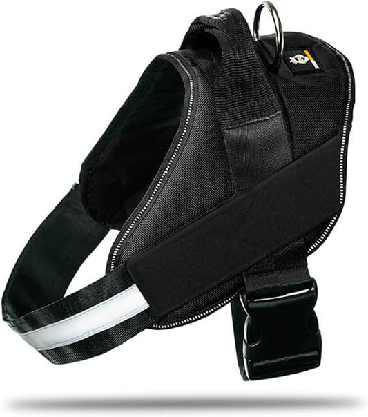 Non Pull Dog Harness with Patch Panels and Handle, Adjustable, Reflective, No Choke, Heavy Duty Easy On Service Dog Vest Harnesses for Medium Large Small Sized Dogs - Black, XL