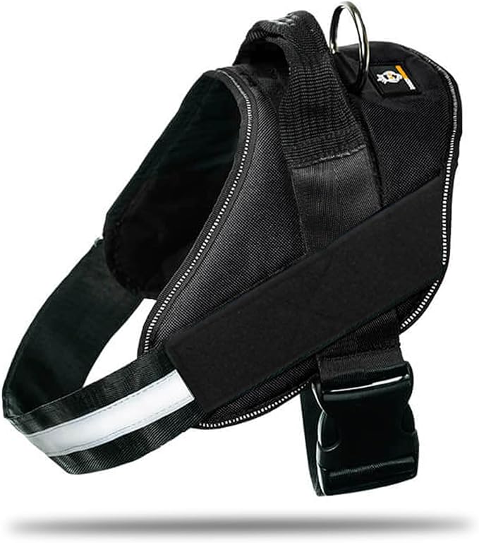Non Pull Dog Harness with Patch Panels and Handle, Adjustable, Reflective, No Choke, Heavy Duty Easy On Service Dog Vest Harnesses for Medium Large Small Sized Dogs - Black, S
