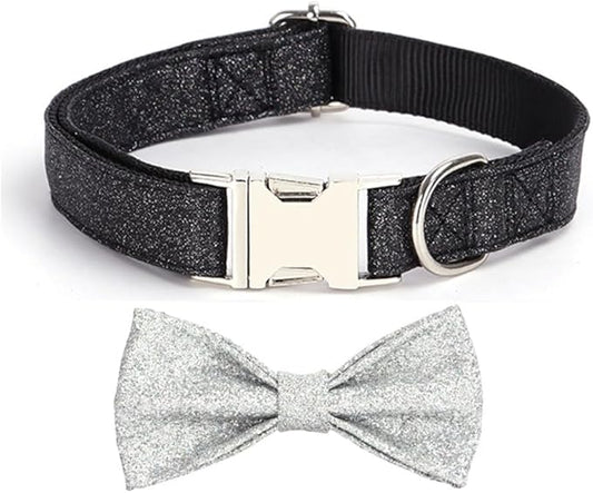 YSHOME&PET Bling Dog Collar with Bow Tie, Adjustable Bowtie Dog Collar with Metal Buckle D-Ring Soft Pet Collars for Cats Small Medium Large Boy or Girl Dogs Daily Walking or Holiday Party