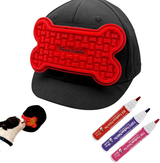 Warren London Distract-A-Hat™ & Pawdicure Polish Pen Bundle | Grooming Distraction Hat + 3 Nail Polish Pens for Dogs | Fast-Drying, Water-Based Dog Nail Polish | Red, Purple, Pink
