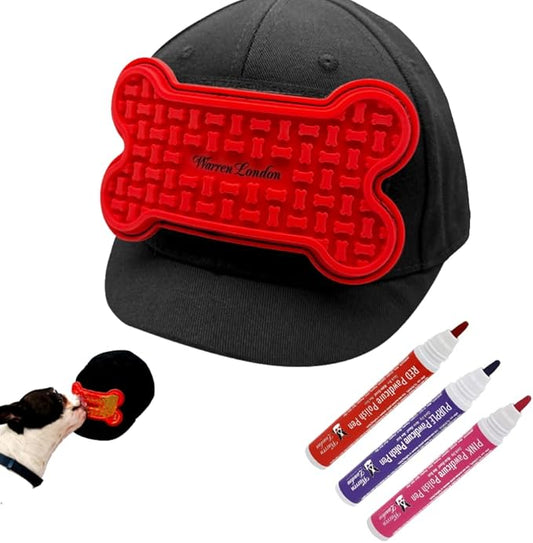 Warren London Distract-A-Hat™ & Pawdicure Polish Pen Bundle | Grooming Distraction Hat + 3 Nail Polish Pens for Dogs | Fast-Drying, Water-Based Dog Nail Polish | Red, Purple, Pink