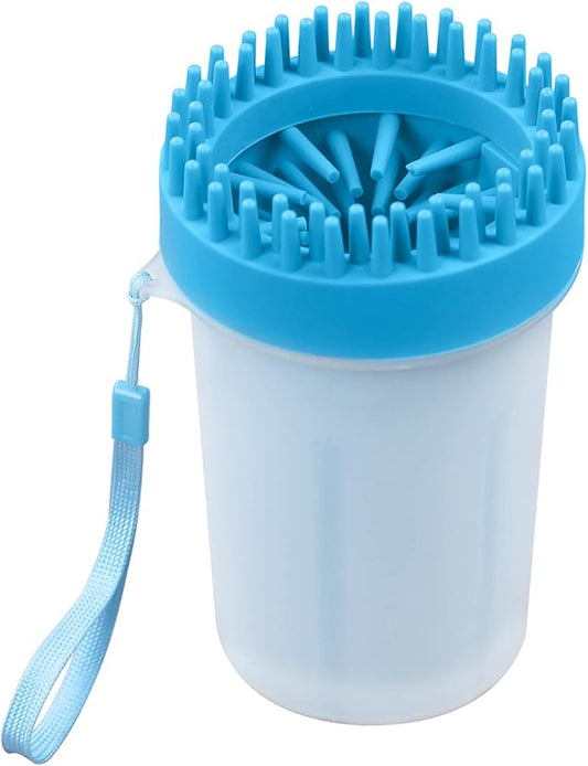 Portable Medium Dogs Muddy Paws Cleaner Feet Washer Cup with Grooming Brush Silicone Blue