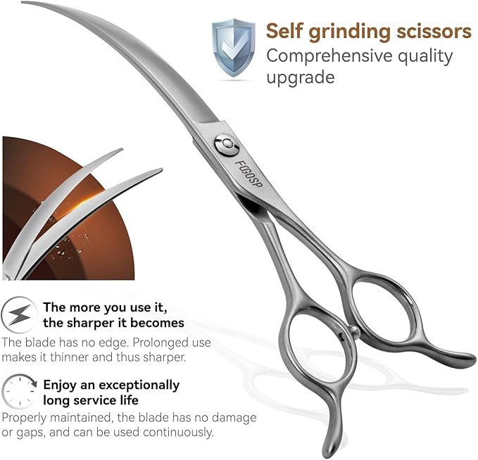Professional 45°Curved Grooming Scissors for Dogs 7.0 in Big Arc Curved Shears for Professional Groomer Japan VG10 High-carbon Steel Right Hand Matte