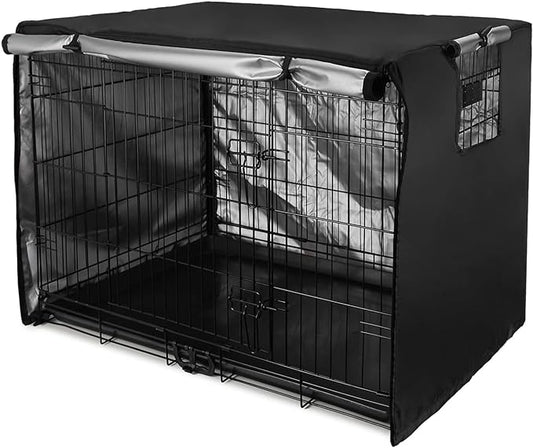 Senmortar Double Door Dog Crate Cover Wire Dog Cage Cover Waterproof Durable Lightweight 420D Polyester for Pet Crates Black 48 inches