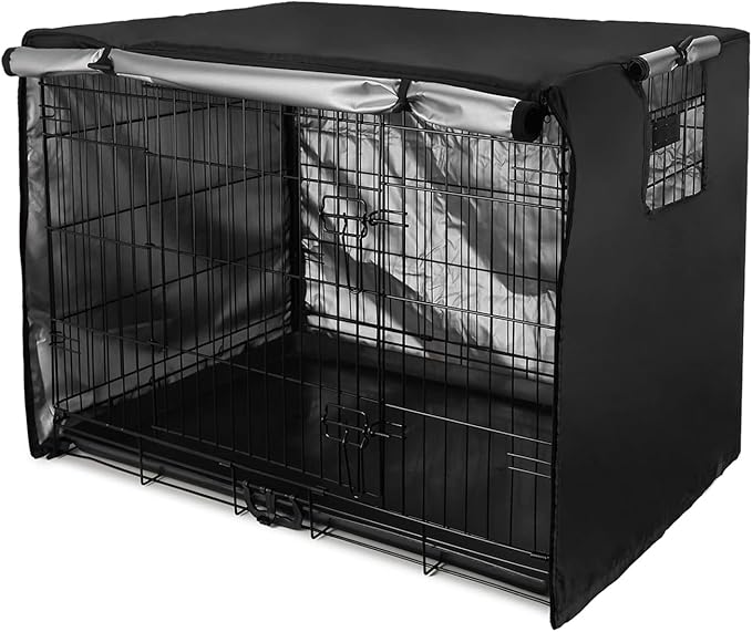 Senmortar Double Door Dog Crate Cover Wire Dog Cage Cover Waterproof Durable Lightweight 420D Polyester for Pet Crates Black 36 inches