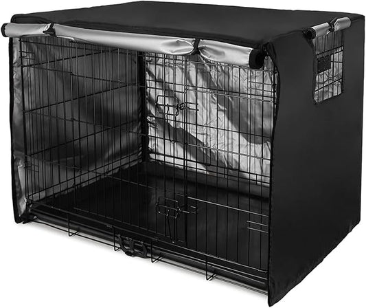 Senmortar Double Door Dog Crate Cover Wire Dog Cage Cover Waterproof Durable Lightweight 420D Polyester for Pet Crates Black 24 inches