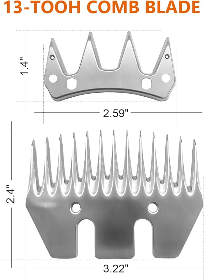 Sheep Grooming Clippers Replacement Blades Compatible with Oster/Lister/Heiniger/GDJOB/BEETRO/Dragro/TAKEKIT Sheep Clippers for Thick Coat Animals,Made of Stainless Steel (13 Tooth(3 PCS))