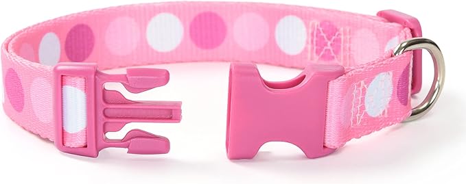 Mile High Life Dog Collar | Cute Puppy Collars | Lightweight Girl Dog Collar | Soft Boy Dog Collars | w Geometric Plaid Wave Line Pattern (Pink Big Dots, Large)