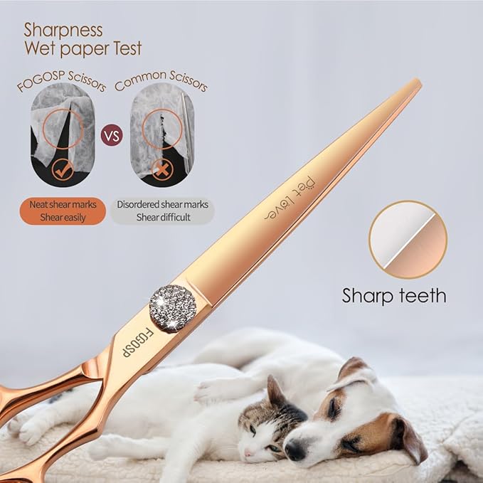 Rose Gold Titanium Professional 7'' Straight Dog Grooming Scissors Cutting Dog Hair for Dogs Pet Japan 440C Right Handed Dog Trimming Scissors for Teddy Shih Tzu (7,Straight)