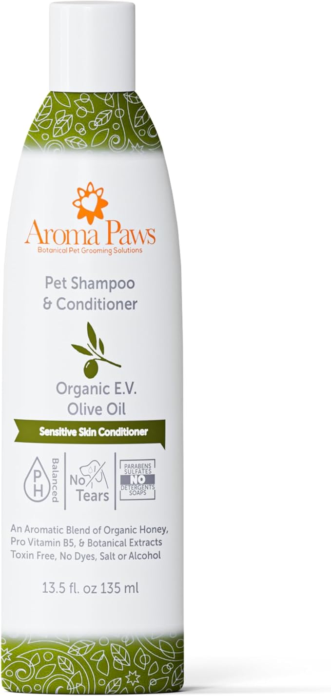 Dog Shampoo and Conditioner - Aromatic Tearless Shampoo for Cleansing, Grooming, and Conditioning - Moisturizing Anti Itch Shampoo for Dogs and Puppies - Organic E.V. Olive Oil 13.5 oz