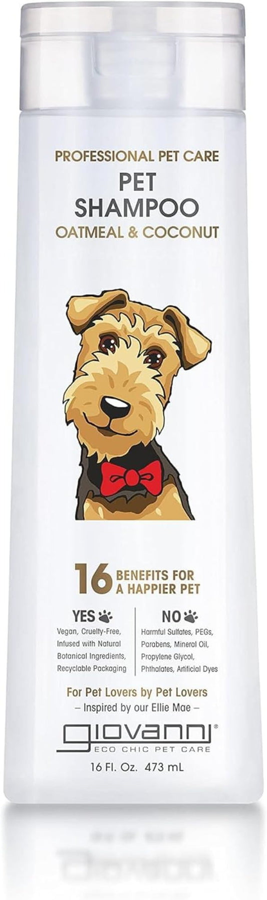 GIOVANNI Professional Pet Shampoo - Oatmeal & Coconut, Aloe Vera, for All Dog Fur Types, Deeply Cleanses, Silkens, Helps Neutralize Odors, Controls Static - 16 oz