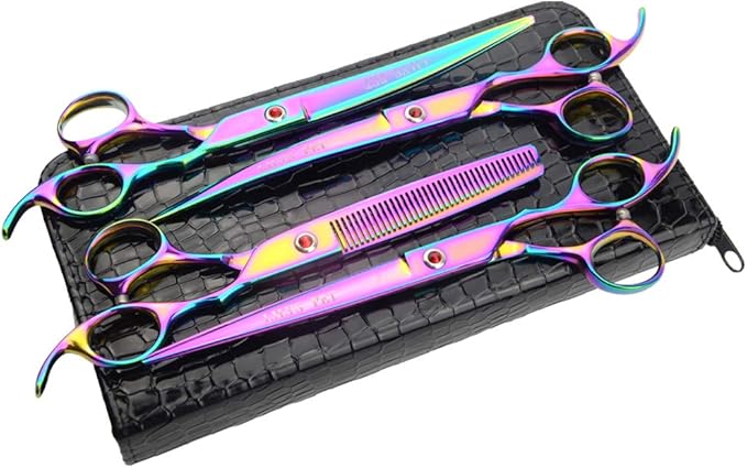 LILYS PET Professional PET DOG Grooming Coated Titanium scissors suit Cutting&Curved&Thinning shears (7.5 inches, Rainbow)…