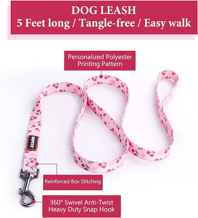 QQPETS Dog Harness Leash Set Adjustable Heavy Duty No Pull Halter Harnesses for Small Medium Large Breed Dogs Back Clip Anti-Twist Perfect for Walking (M(19"-26" Chest Girth), Sakura Pink)
