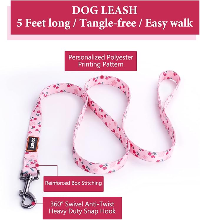 QQPETS Dog Harness Leash Set Adjustable Heavy Duty No Pull Halter Harnesses for Small Medium Large Breed Dogs Back Clip Anti-Twist Perfect for Walking (S(14"-20" Chest Girth), Sakura Pink)