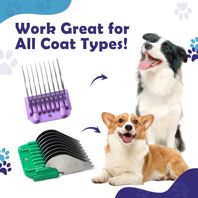 Professional Animal Stainless Steel Attachment 9 Color Guide Comb Set,Compatible with Andis, Oster A5, Wahl KM Series Clipper Detachable Blade Pet, Dog, Cat, and Horse Clippers